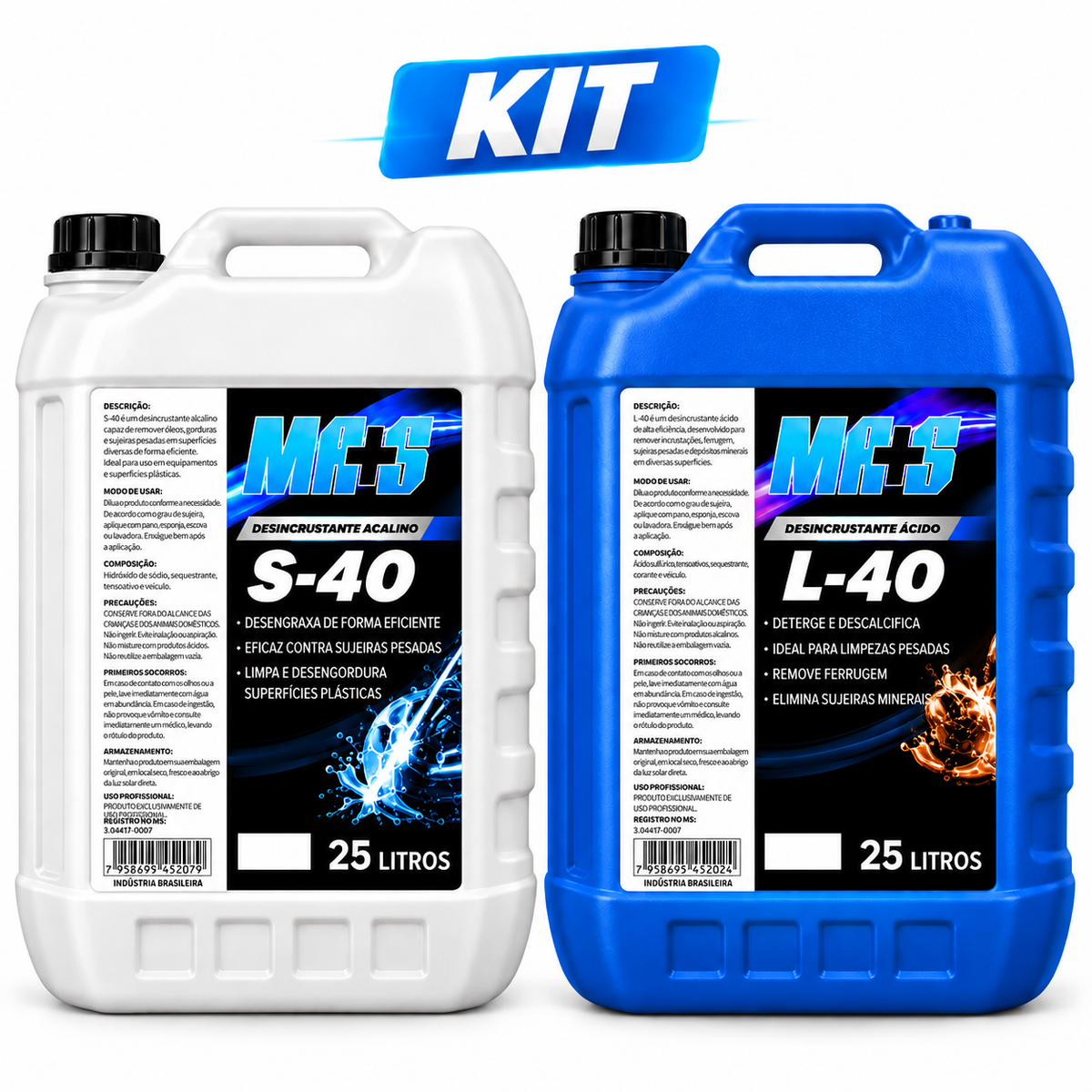 CASAL 1/40: Desincrustante Ácido + Alcalino 25L Diluição 1 P/ 40